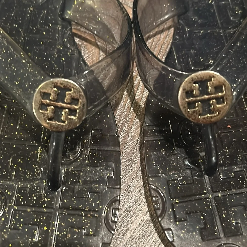 Tory Burch Thora Jelly Blue Glitter Thong Sandal Slides Women’s Size 6 - Picture 2 of 3